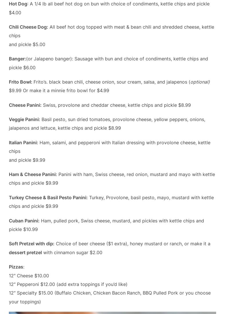 ESP Brewing Company Menu