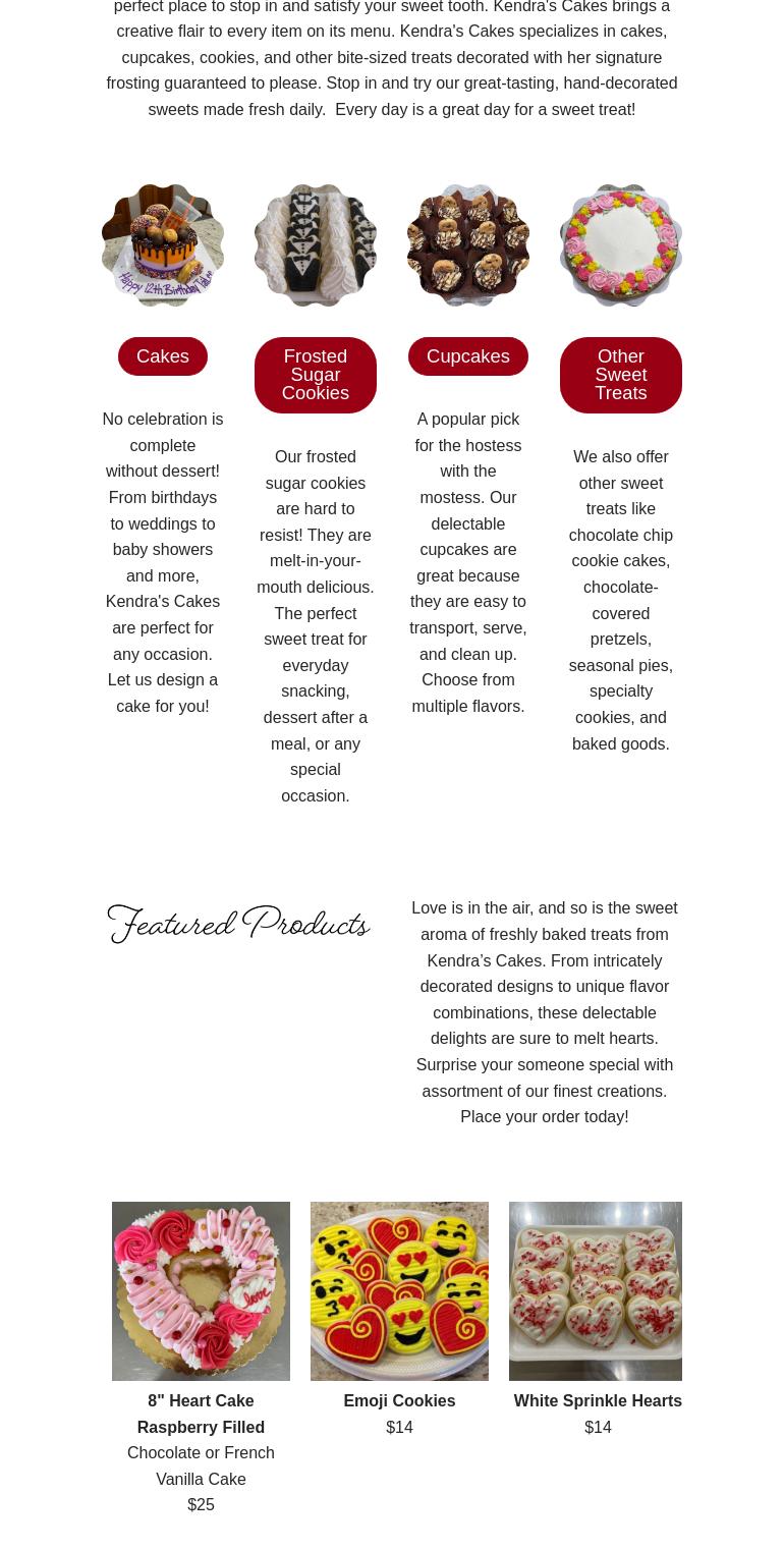 Kendra's Cakes Menu