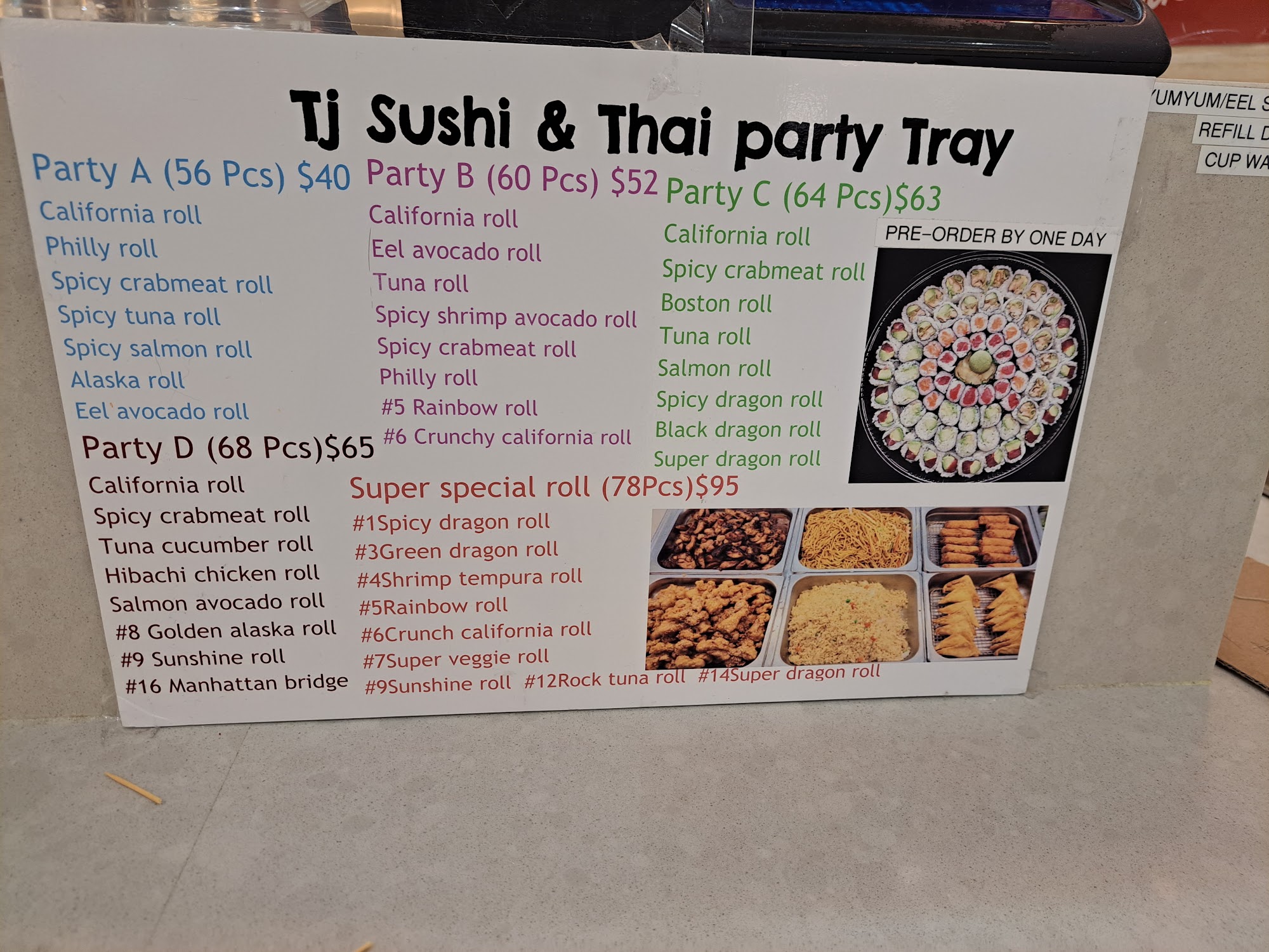 T J's Sushi & Thai Menu