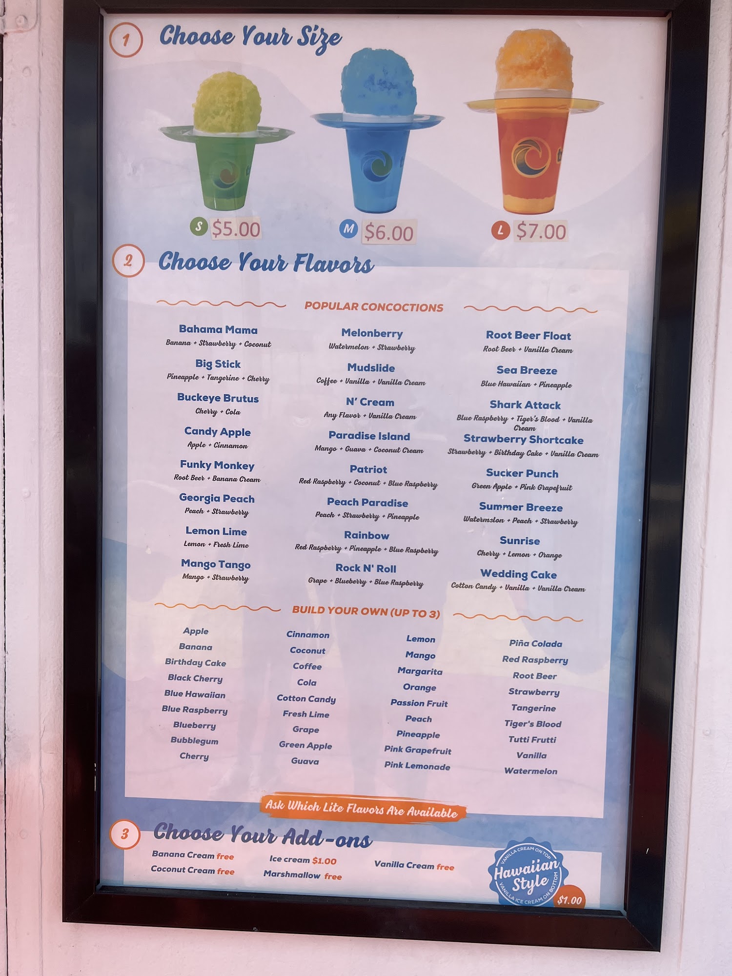 Tropical Sno Whipple Hut Menu