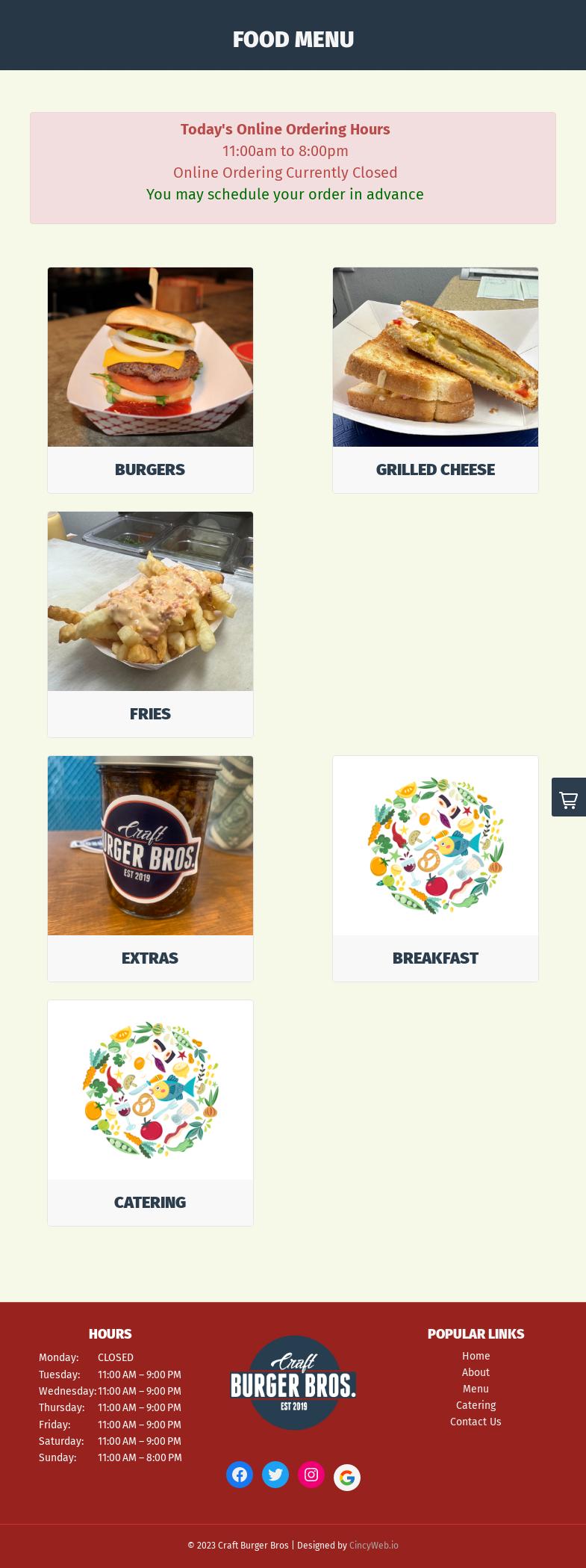 Craft Burger Bros Menu