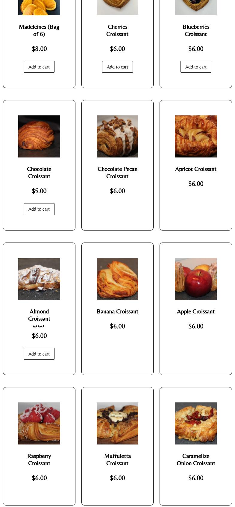 Baudry French Pastries Menu