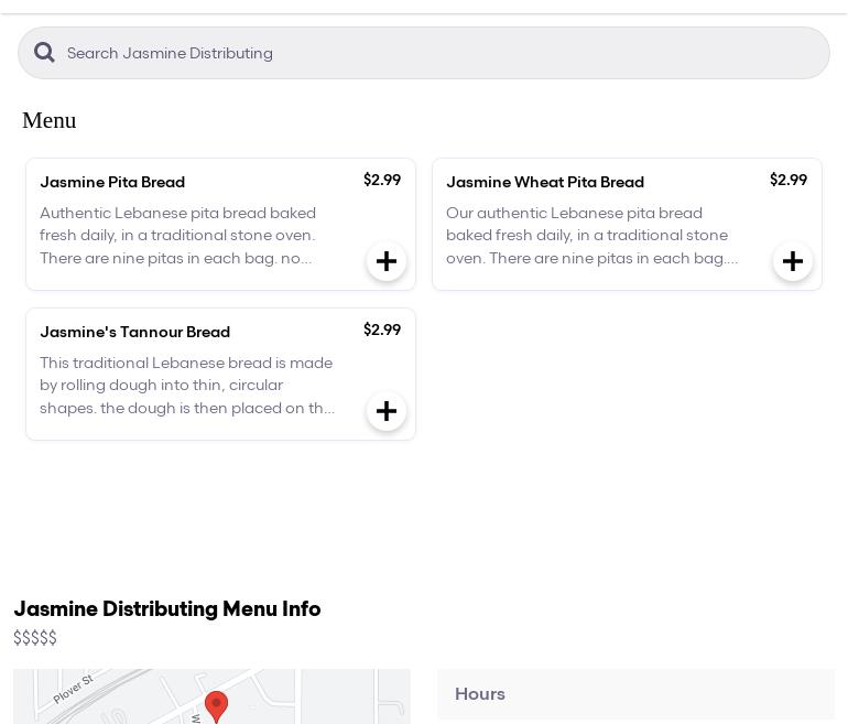 Jasmine Distributing Menu