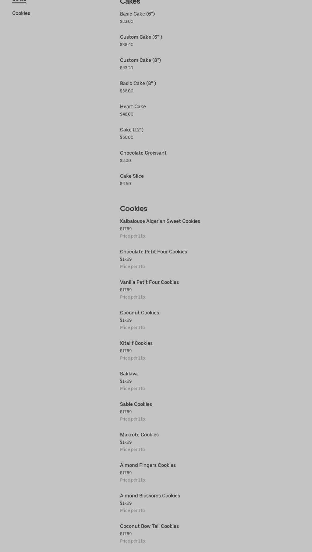 Gourmand Croquant Bakery Menu