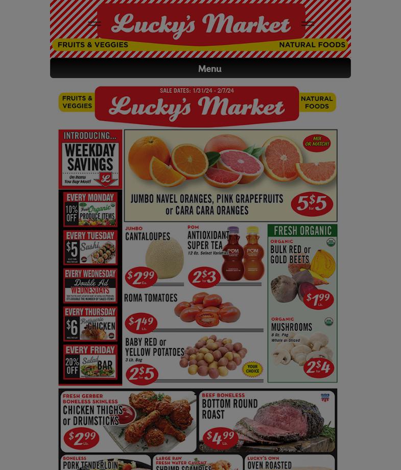 Lucky's Market Concord Menu
