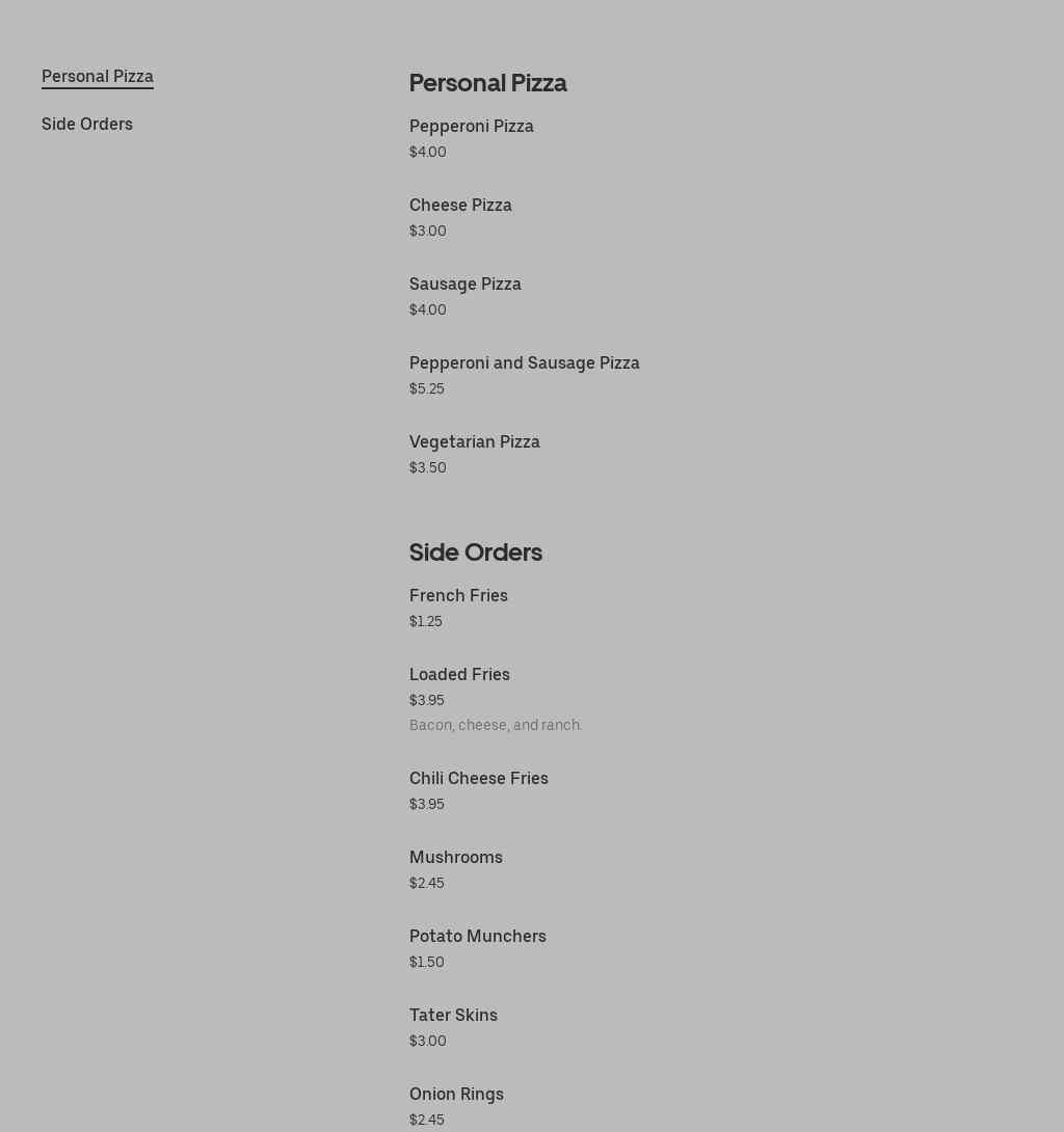 The Palms Lounge & Grill Menu