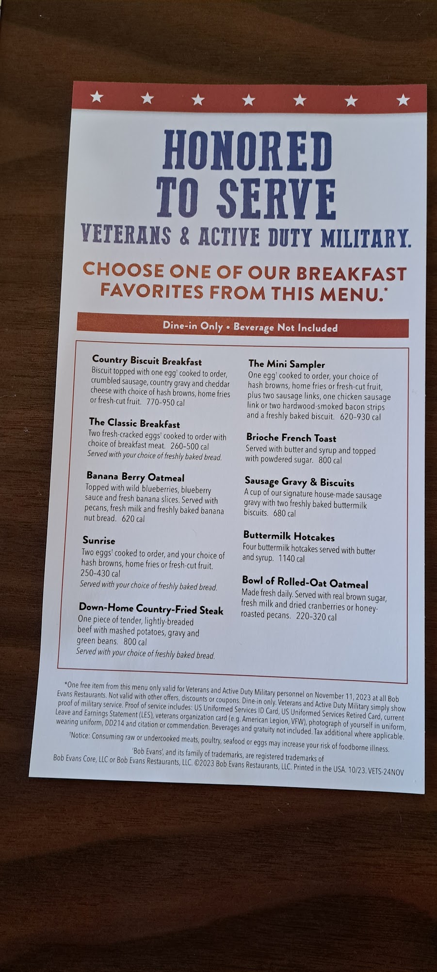 Bob Evans Menu