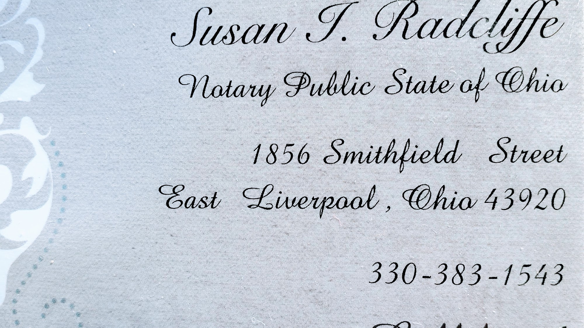 Radcliffe Notary Service 1856 Smithfield St, East Liverpool Ohio 43920