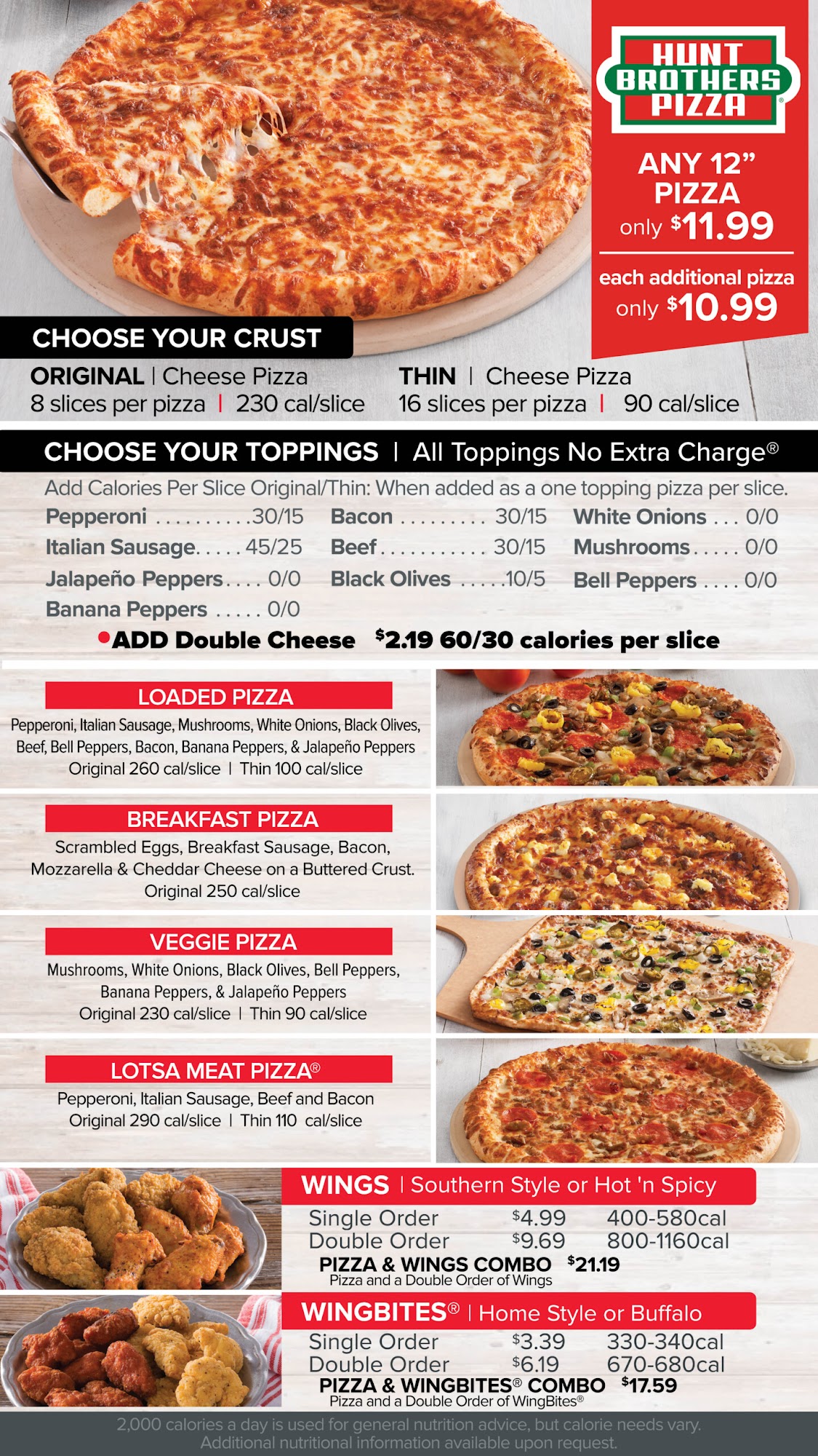 Hunt Brothers Pizza at Indian Lake Adventures Menu