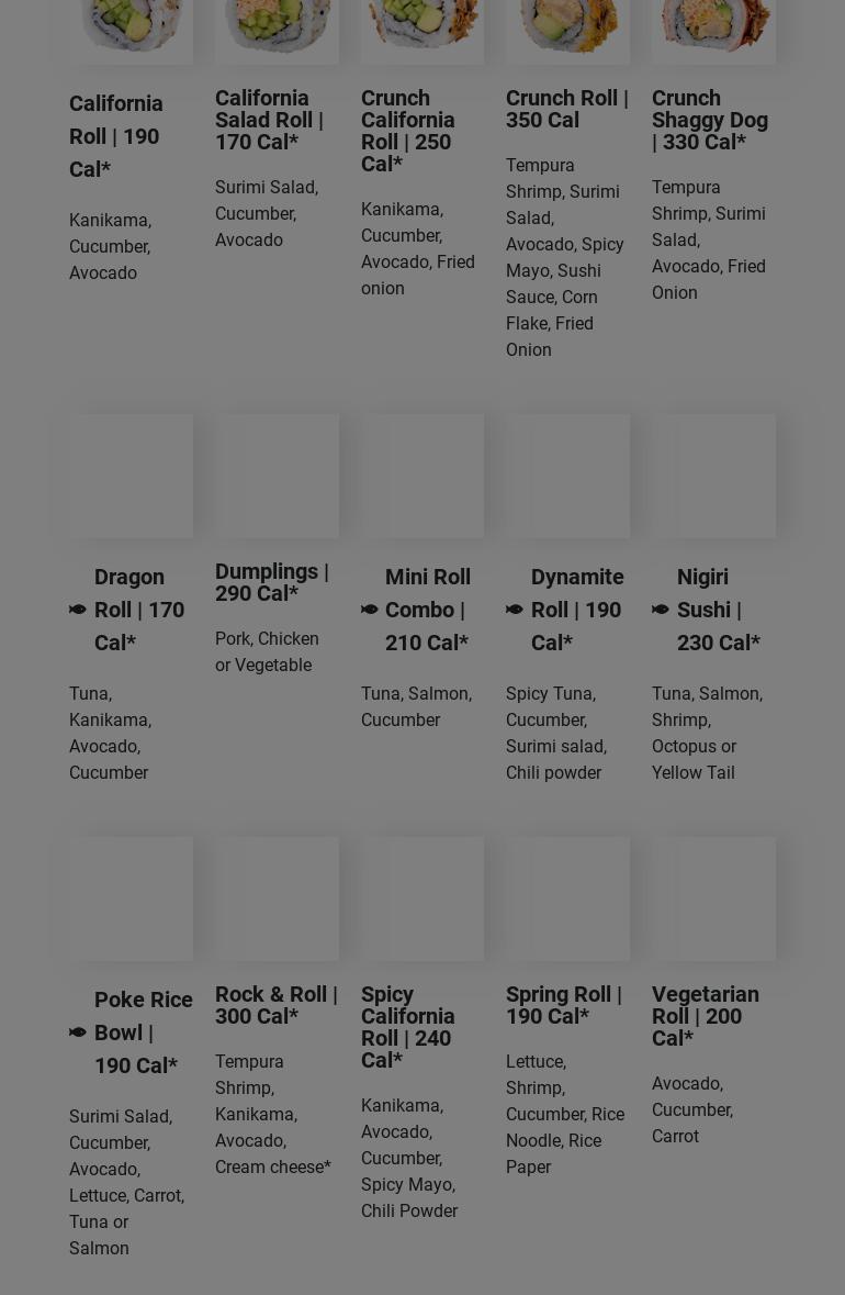 SNOWFOX Sushi Menu