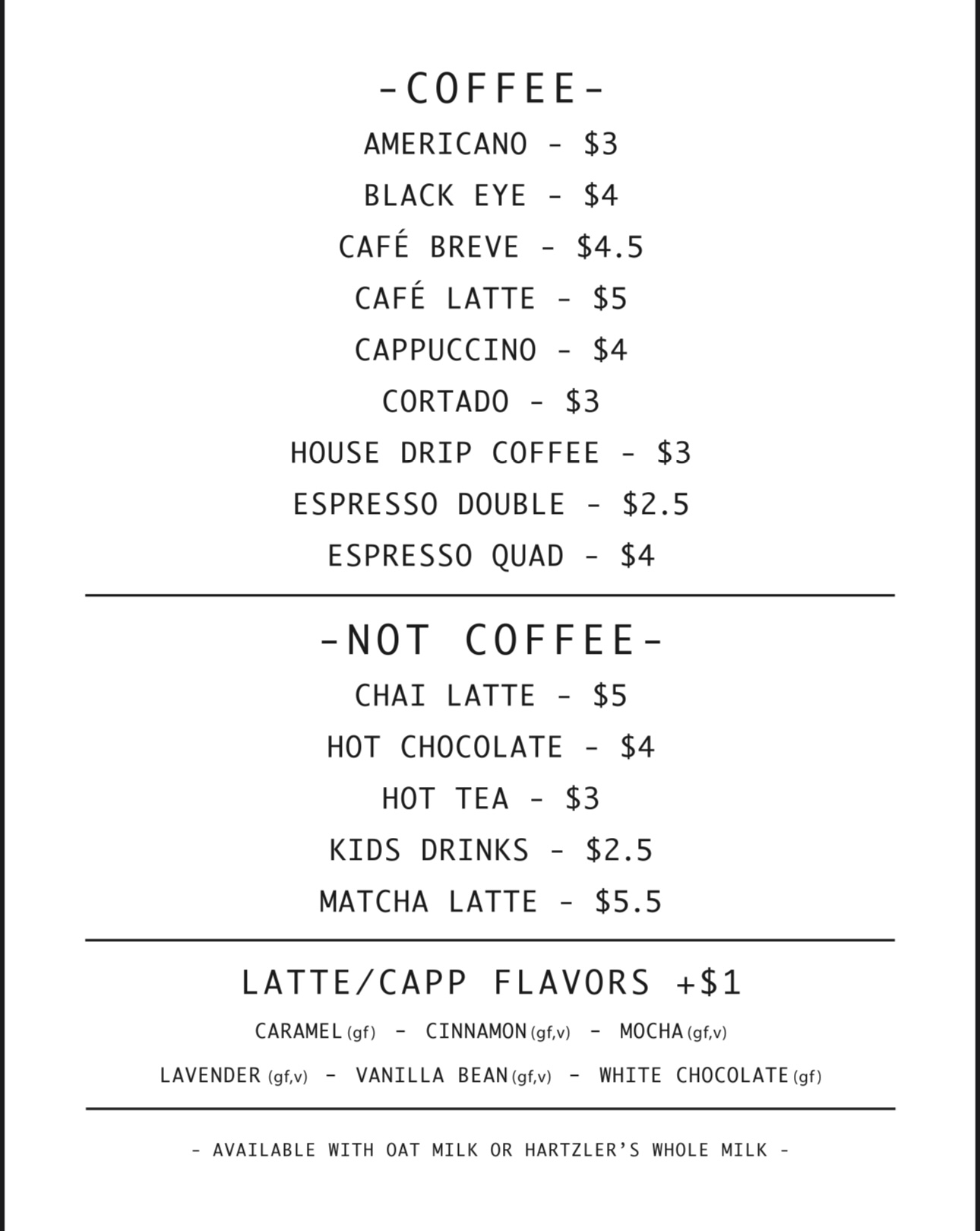Magdalen’s Gallery + Espresso Menu