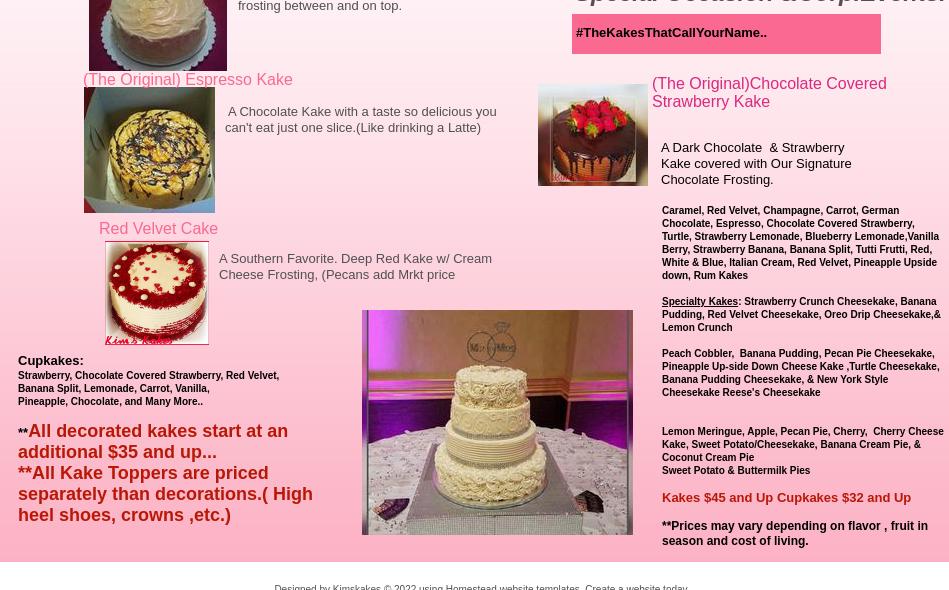 Kim's Kakes LLC Menu