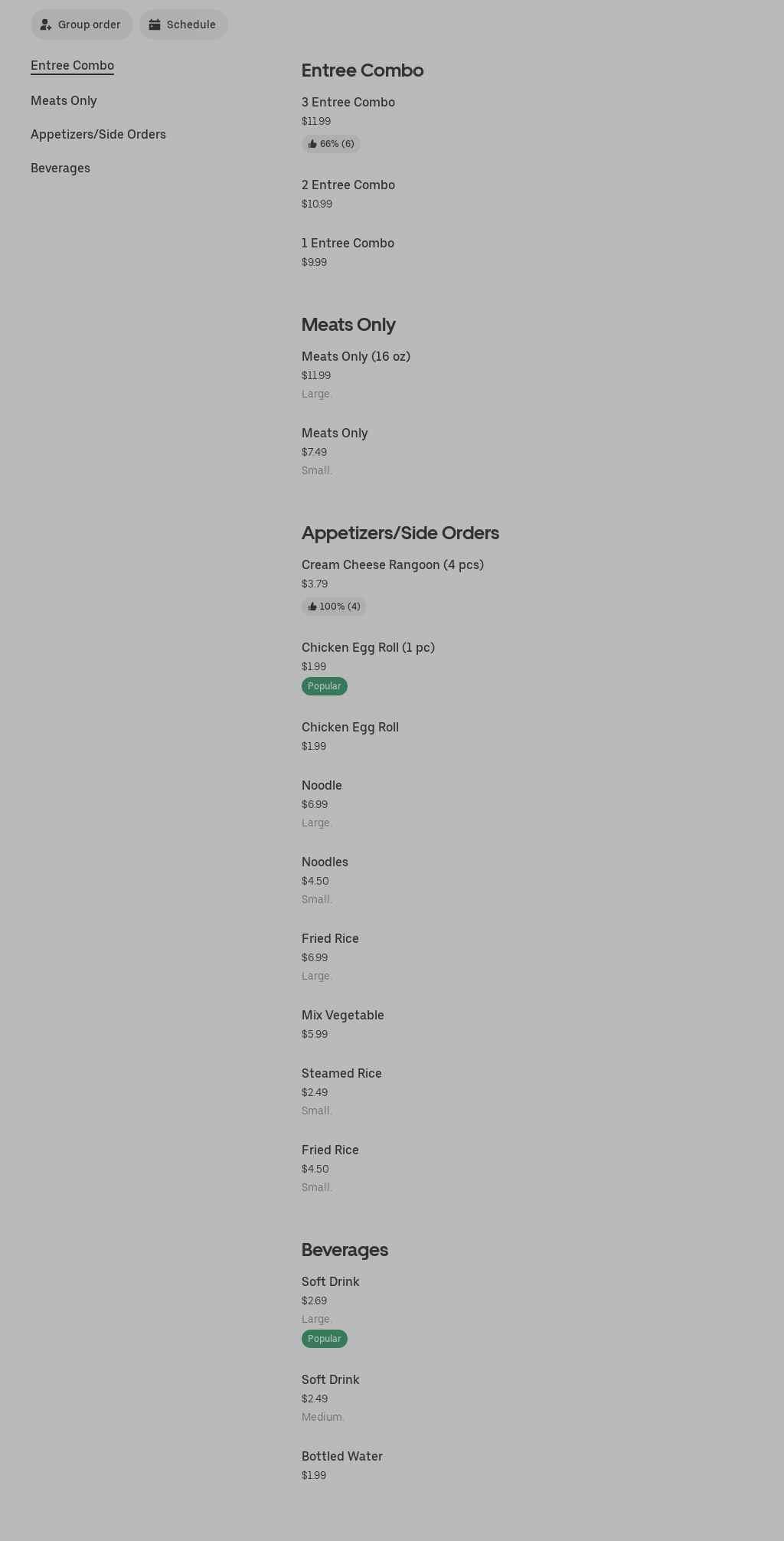 China Experience Menu