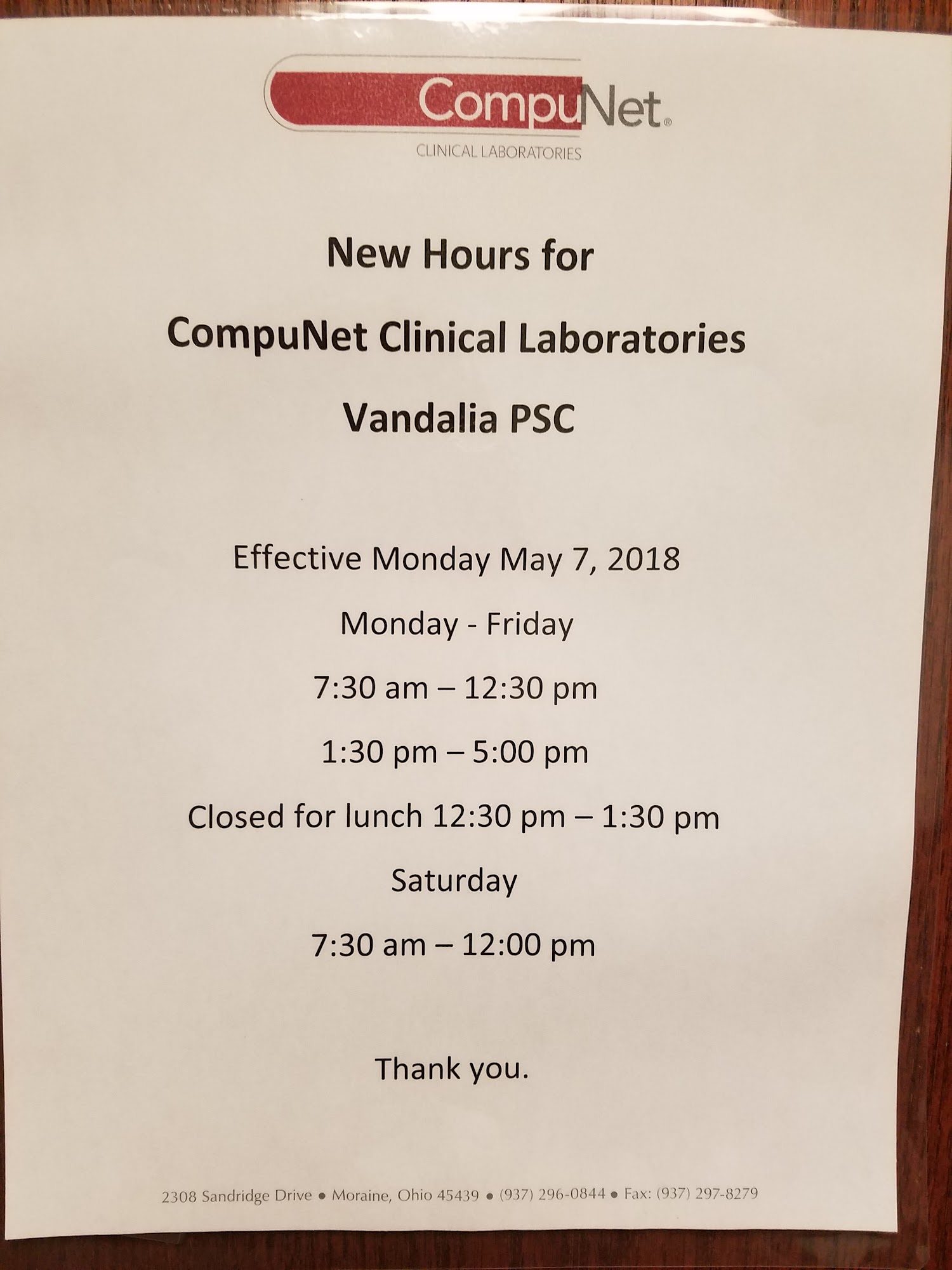 CompuNet Clinical Laboratories Vandalia Patient Service Center 600 Aviator Ct, Vandalia Ohio 45377