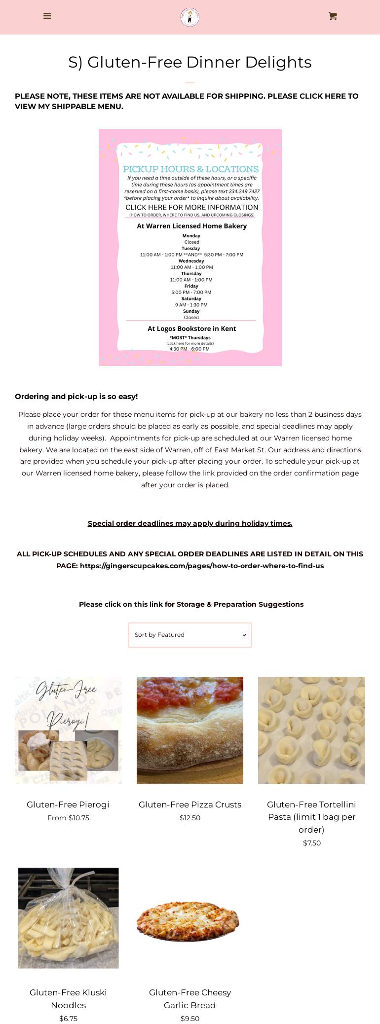 Ginger's Gluten Free Cupcakes LLC Menu