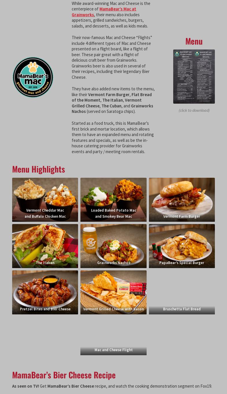 Grainworks Brewing Company Menu