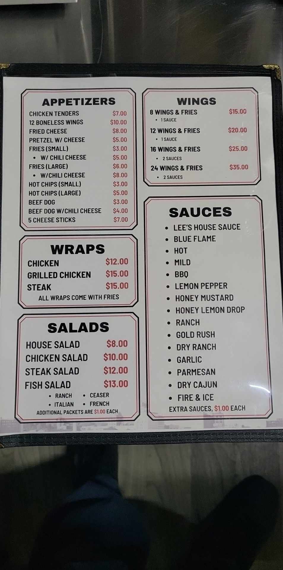LEES BORDERLINE BAR & GRILL Menu