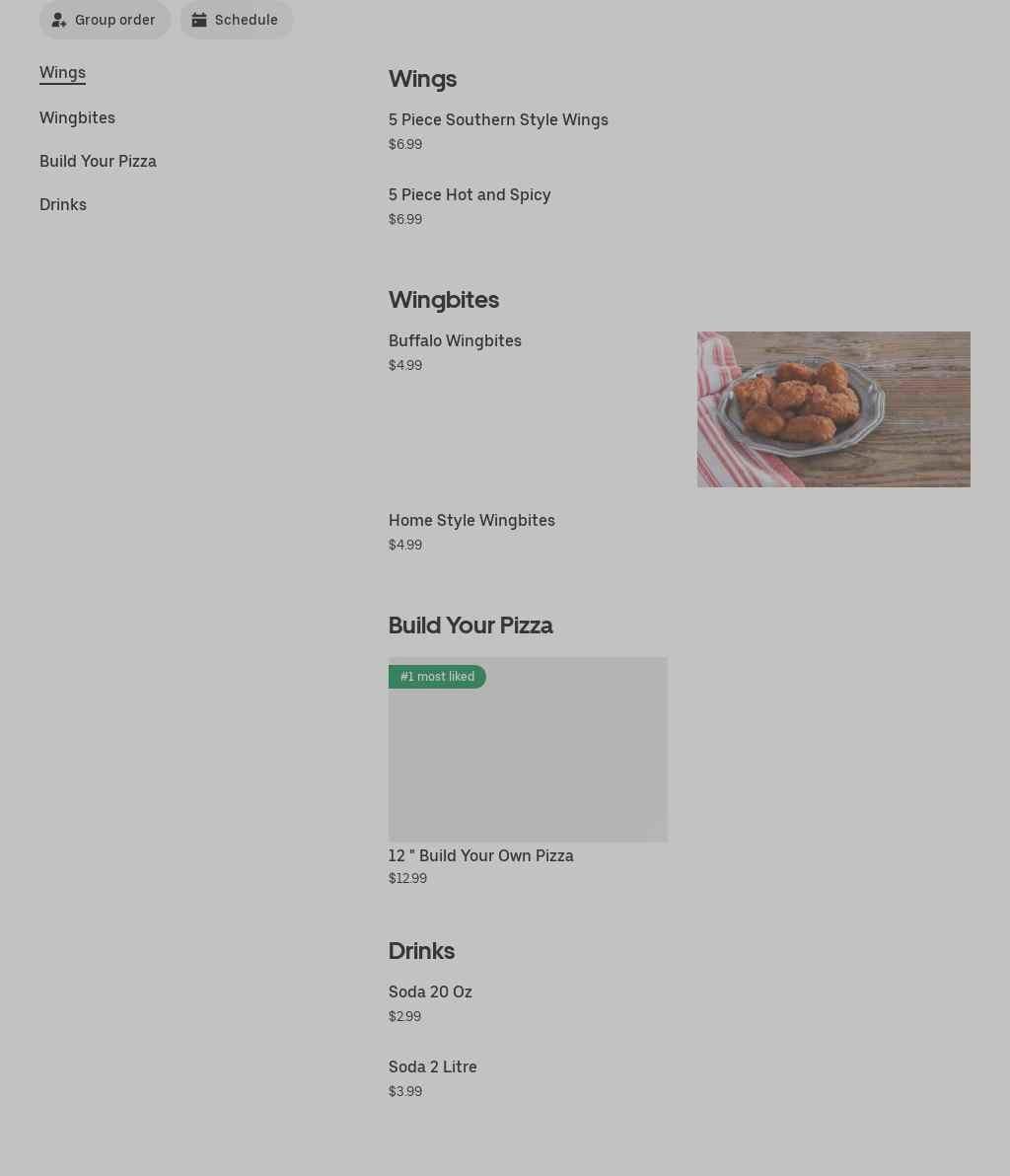 Hunt Brothers Pizza Menu