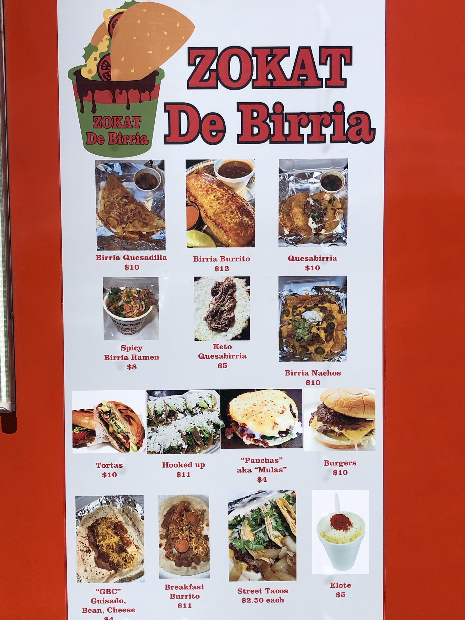 ZOKAT De Birria Menu