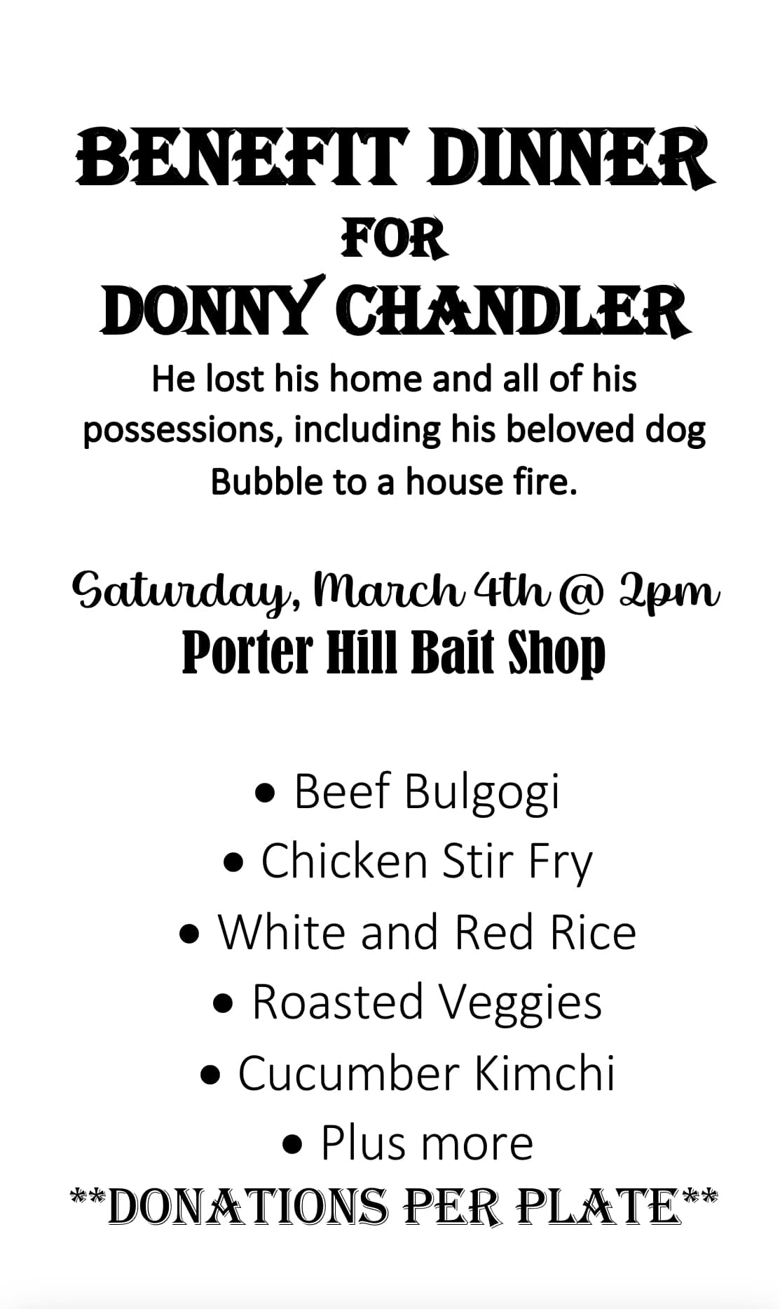 Porter Hill Bait Shop Menu