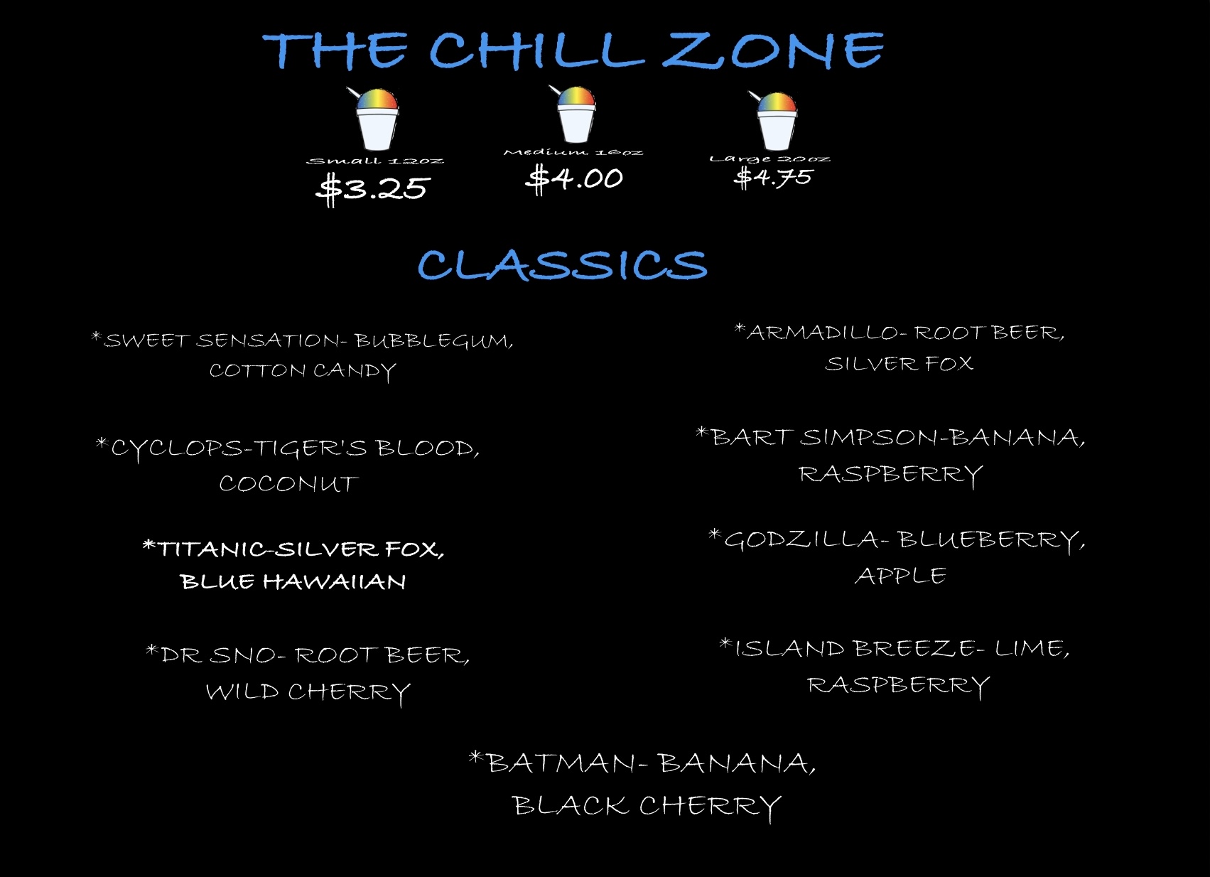 The Chill Zone Menu