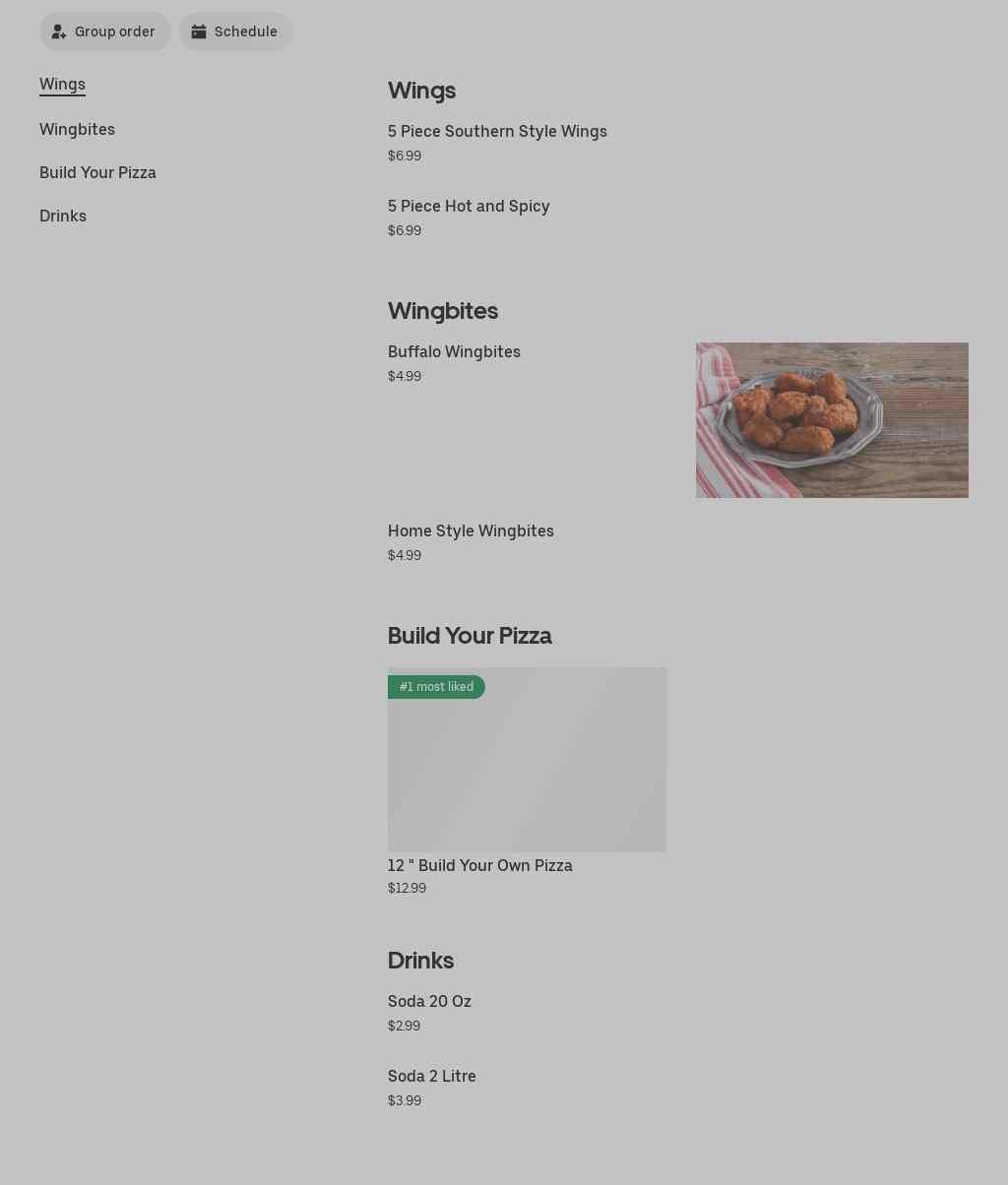 Hunt Brothers Pizza Menu