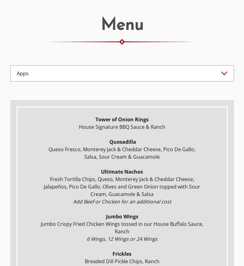 Grove Springs Menu