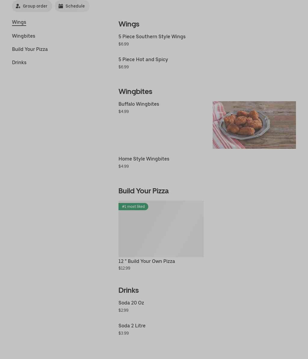 Hunts brothers pizza Menu