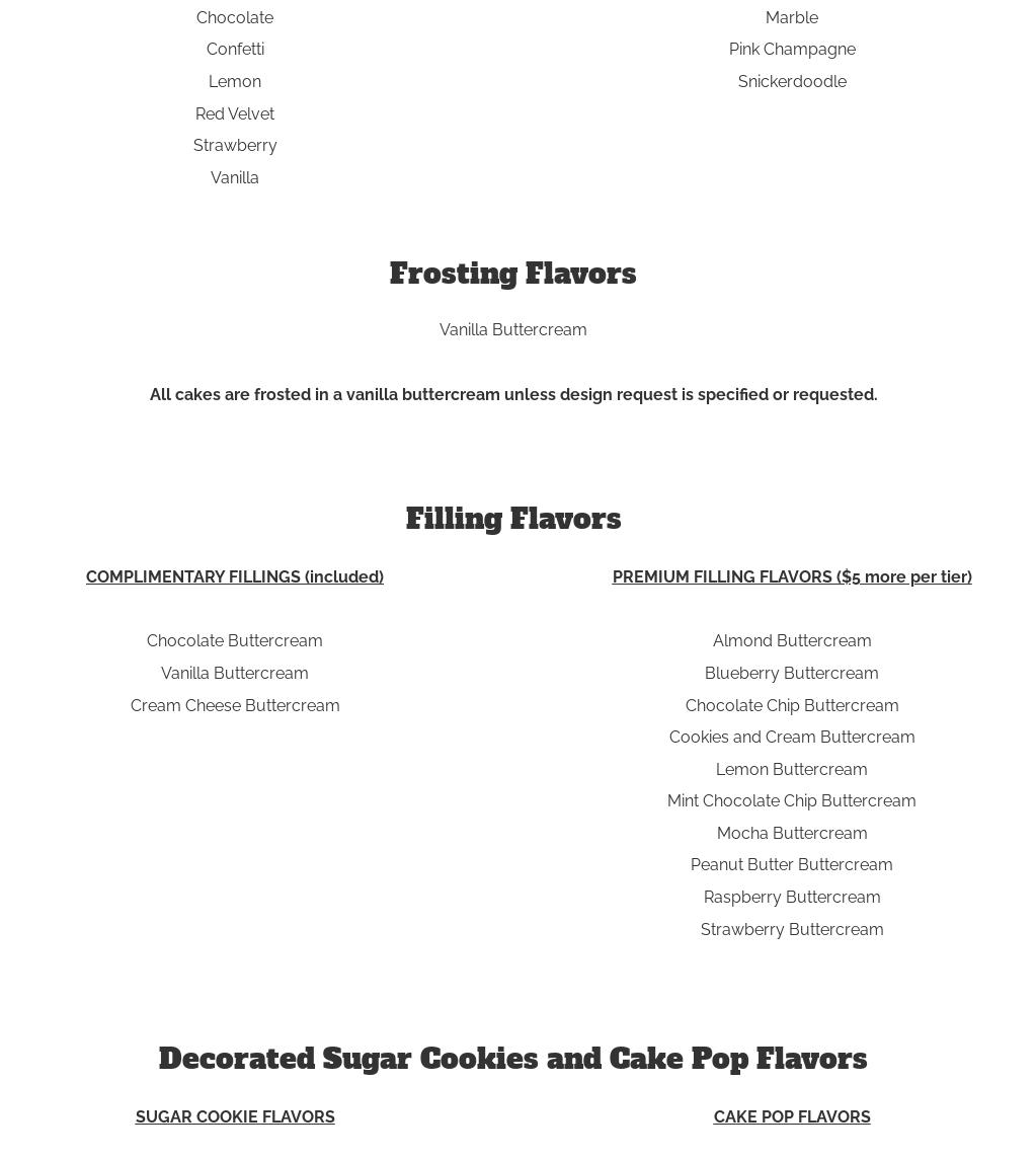 Alber's Baking Co. LLC. Menu