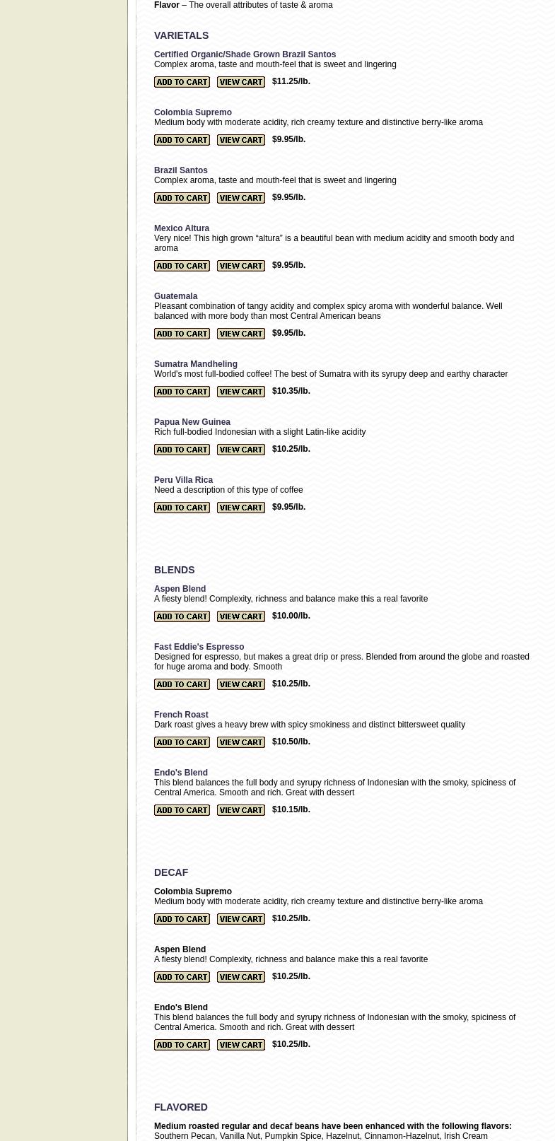 Endo’s Coffee Roastery Menu