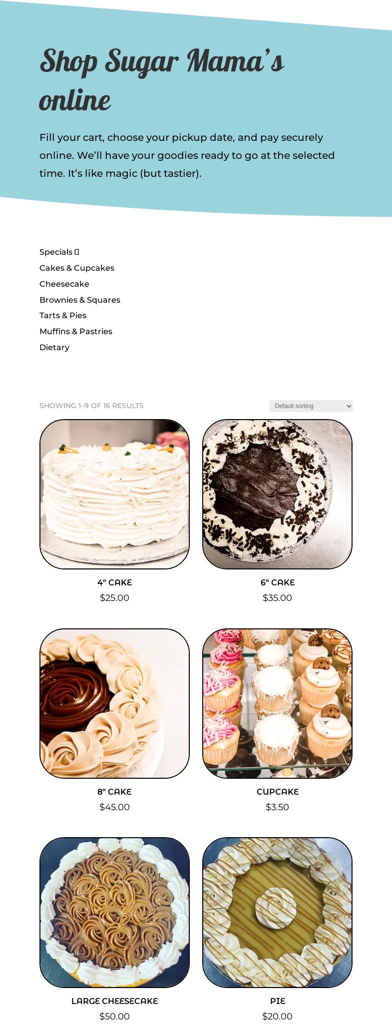 Sugar Mama's Bake Shoppe Inc. Menu