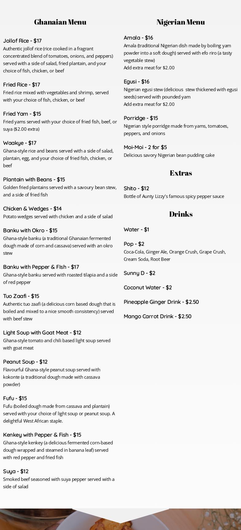 Auntie Lizzys Kitchen (African Restaurant) Menu