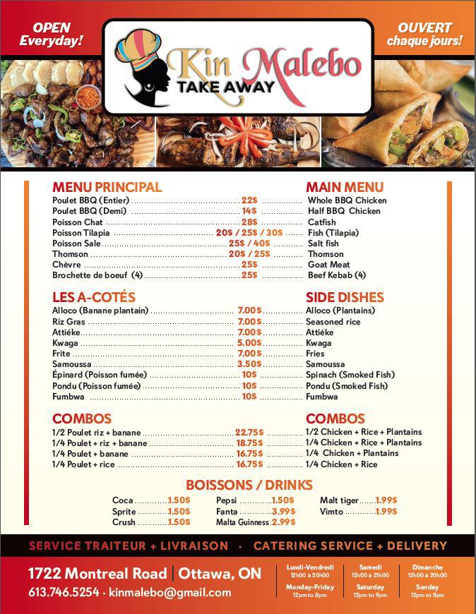 Kin Malebo Take Away Menu