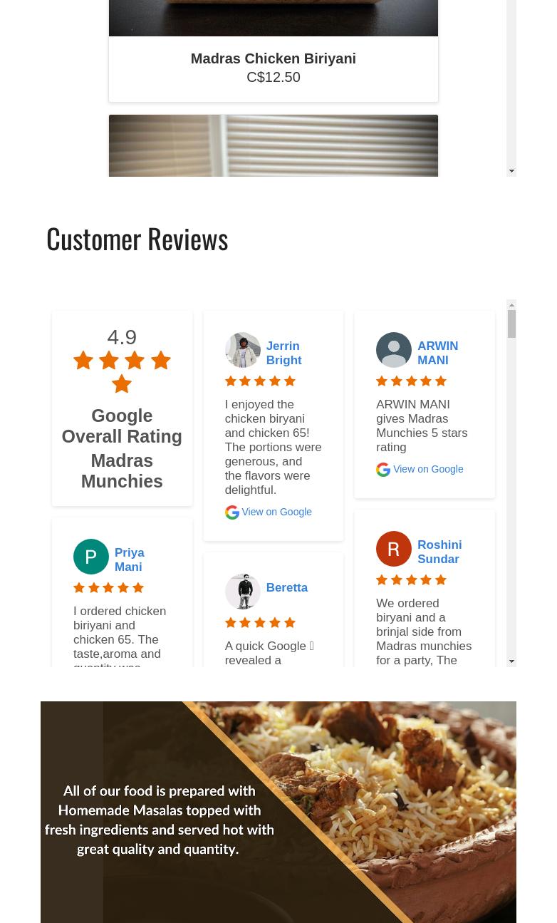 Madras Munchies Menu