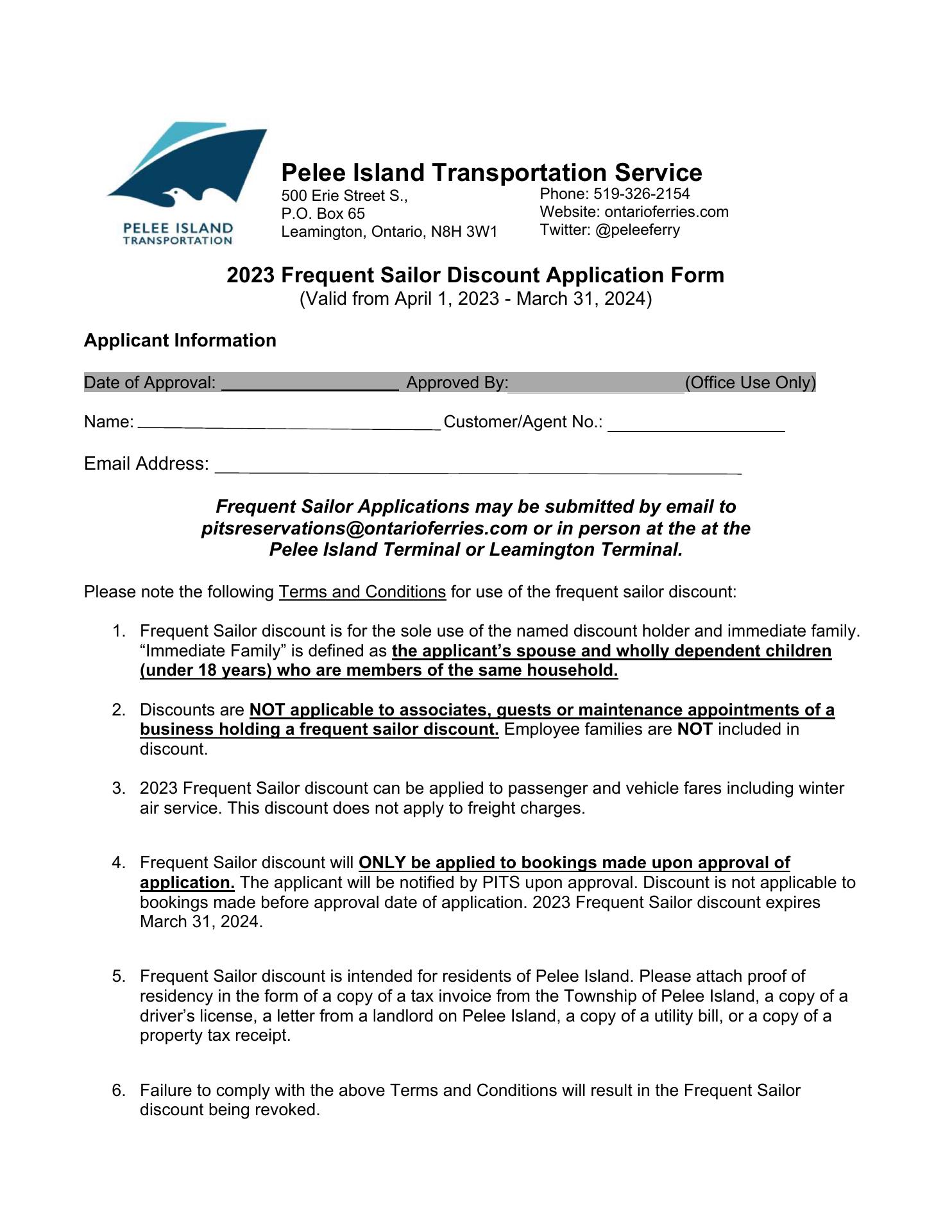 Pelee Island Transportation Menu