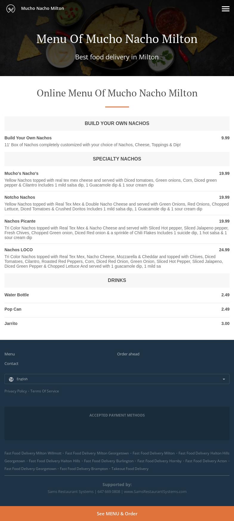 Mucho Nacho Milton Menu
