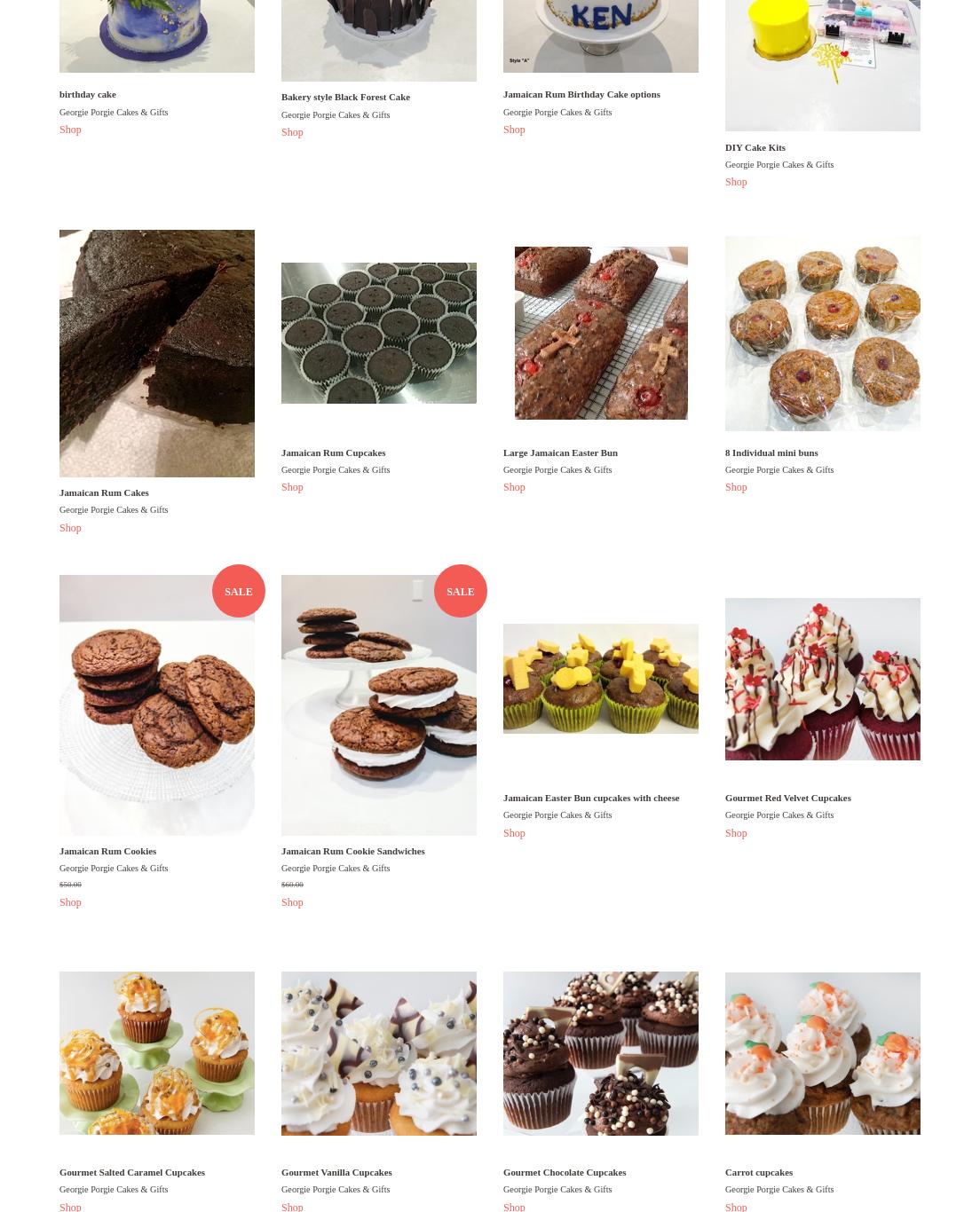 Georgie Porgie Cakes & Gifts Menu