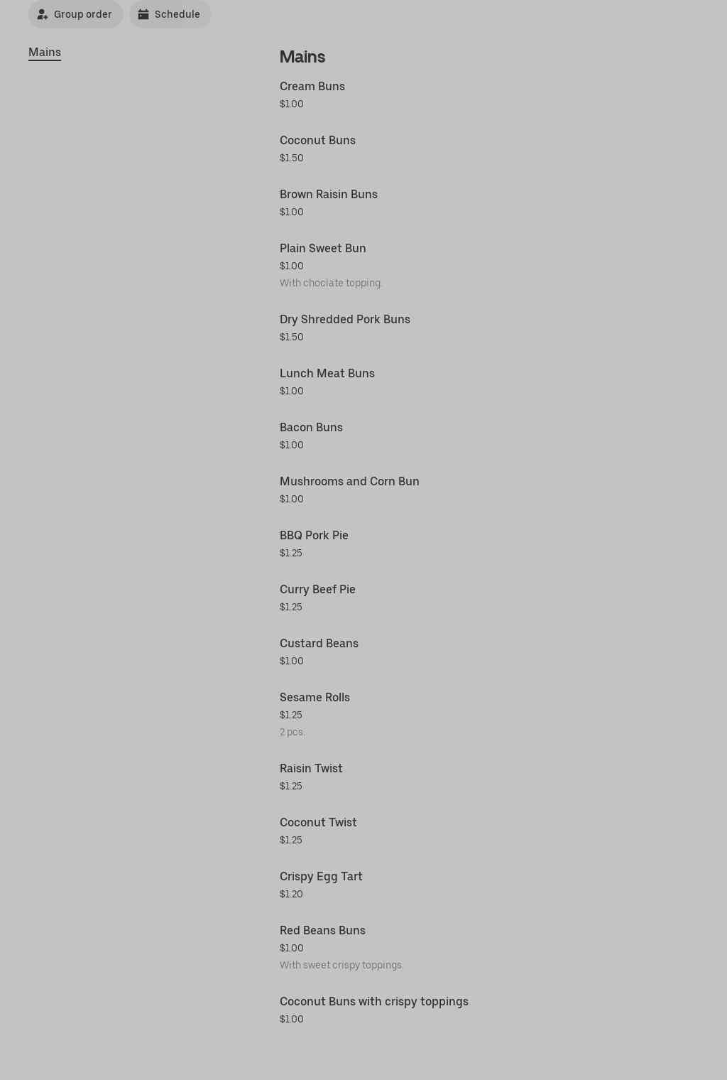 Gloucester Bakery Menu