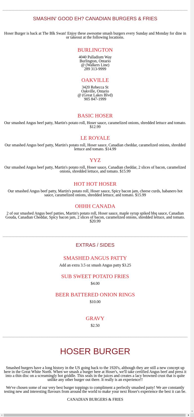 Hoser Burger Menu