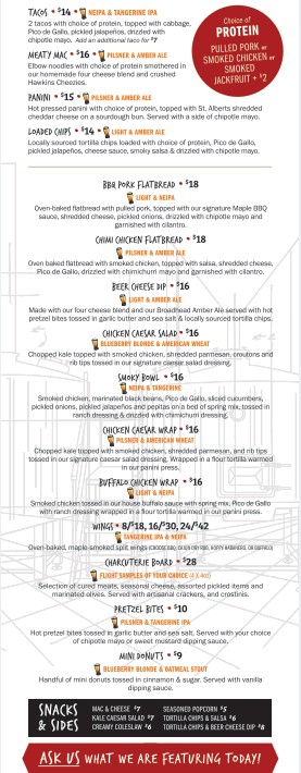 Broadhead Brewing Company Menu