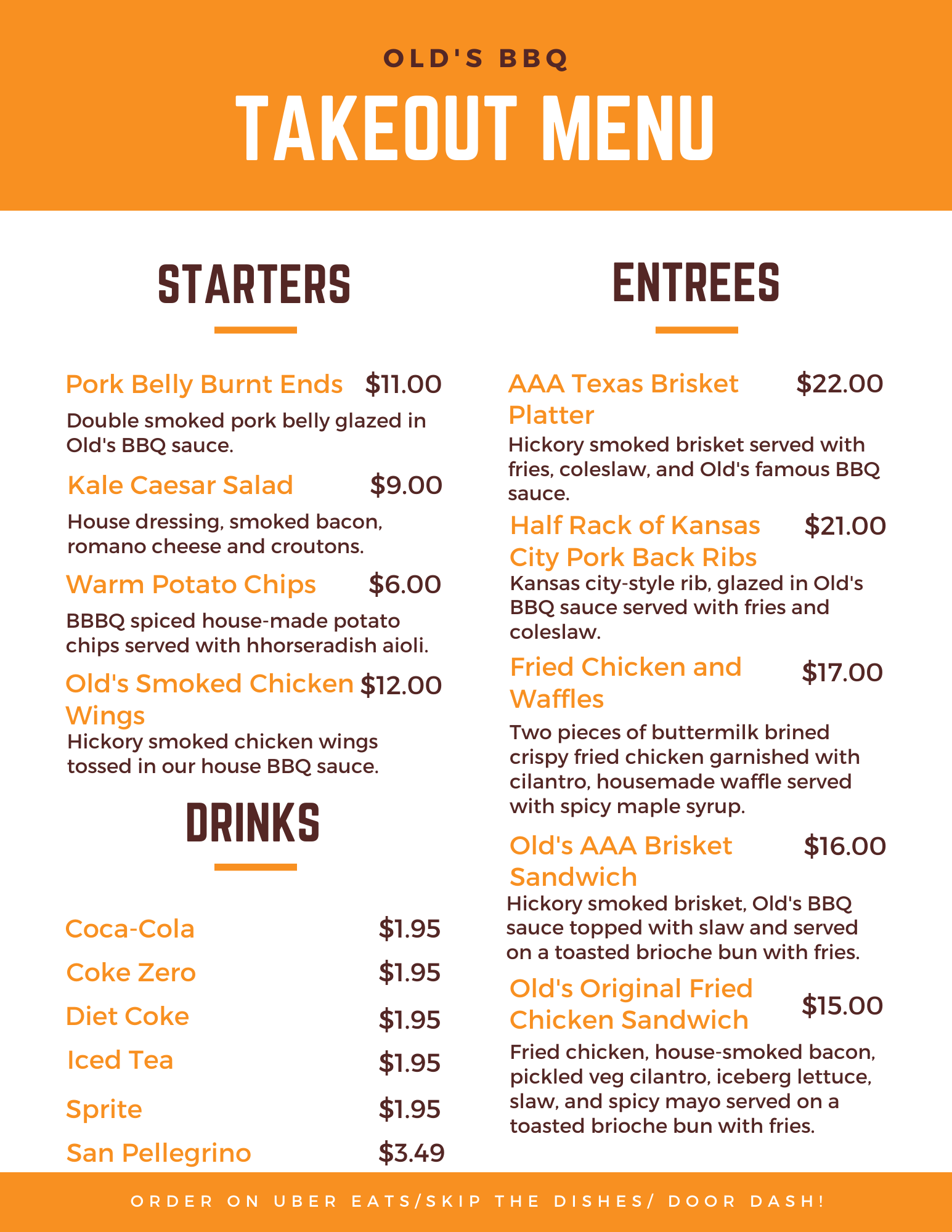 Old's BBQ Menu