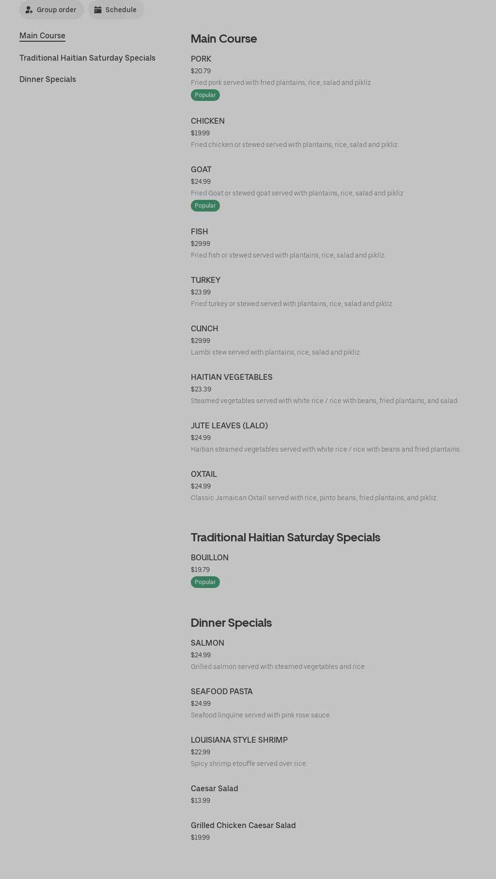 Caribbean flavours resto-bar Menu