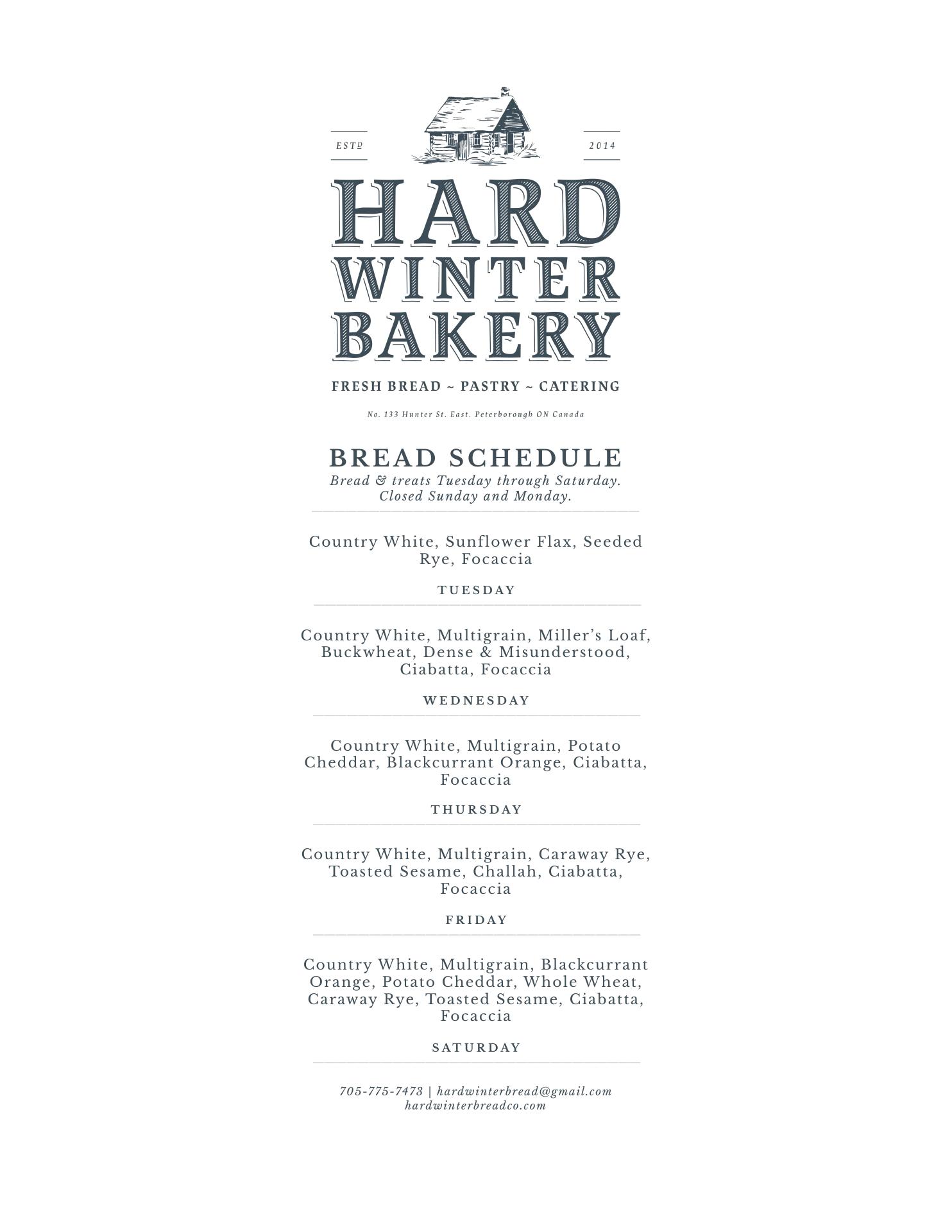 Hard Winter Bakery Menu