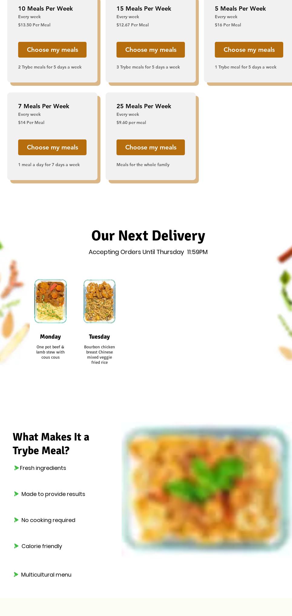 Trybe Meals - St. Catharines Meal Prep Menu