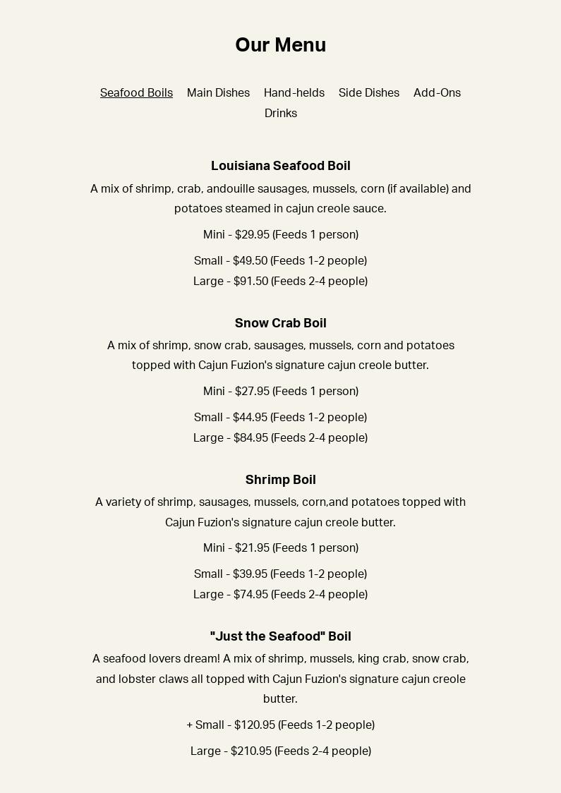 Cajun Fuzion Menu