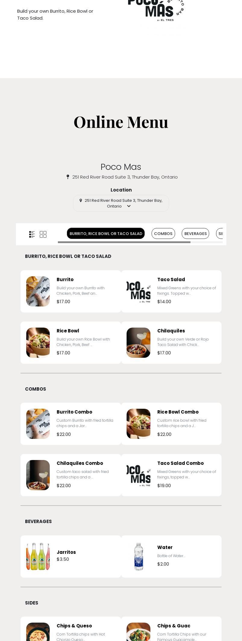 Poco Mas Menu