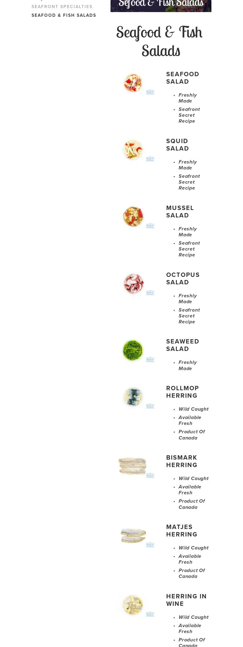 Seafront Fish Market Menu