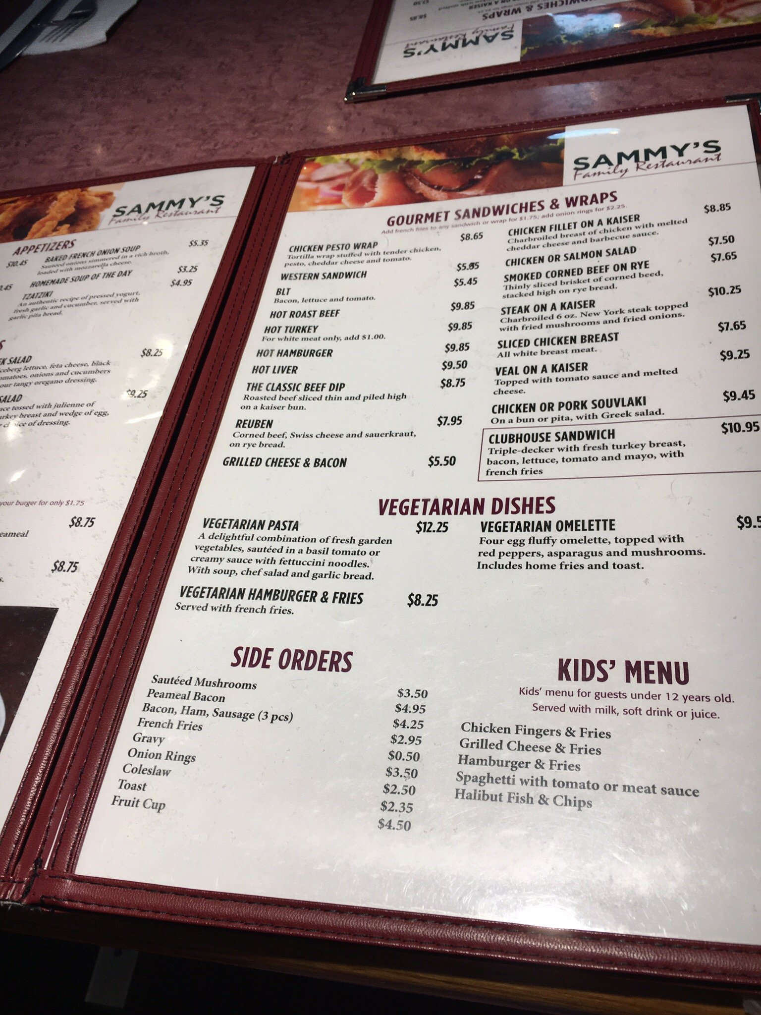 Sammy's Cafe Menu