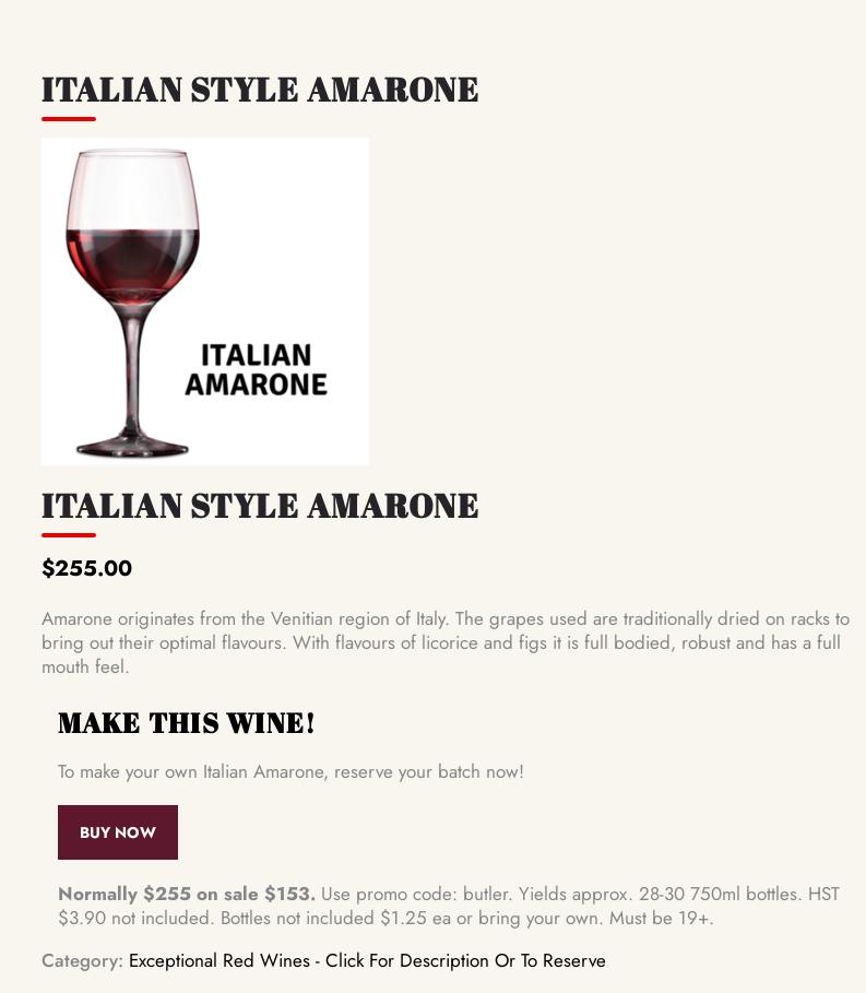 Wine Butler Toronto Menu