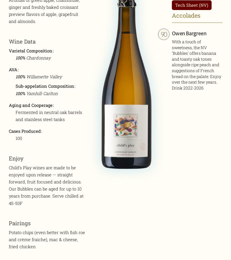 Tendril Wine Cellars Menu